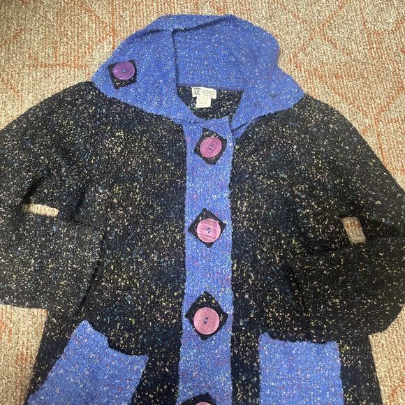 GLENMONT DESIGN Women’s Vintage Cardigan Black/Blue Sweater Large Buttons Medium - Picture 5 of 11